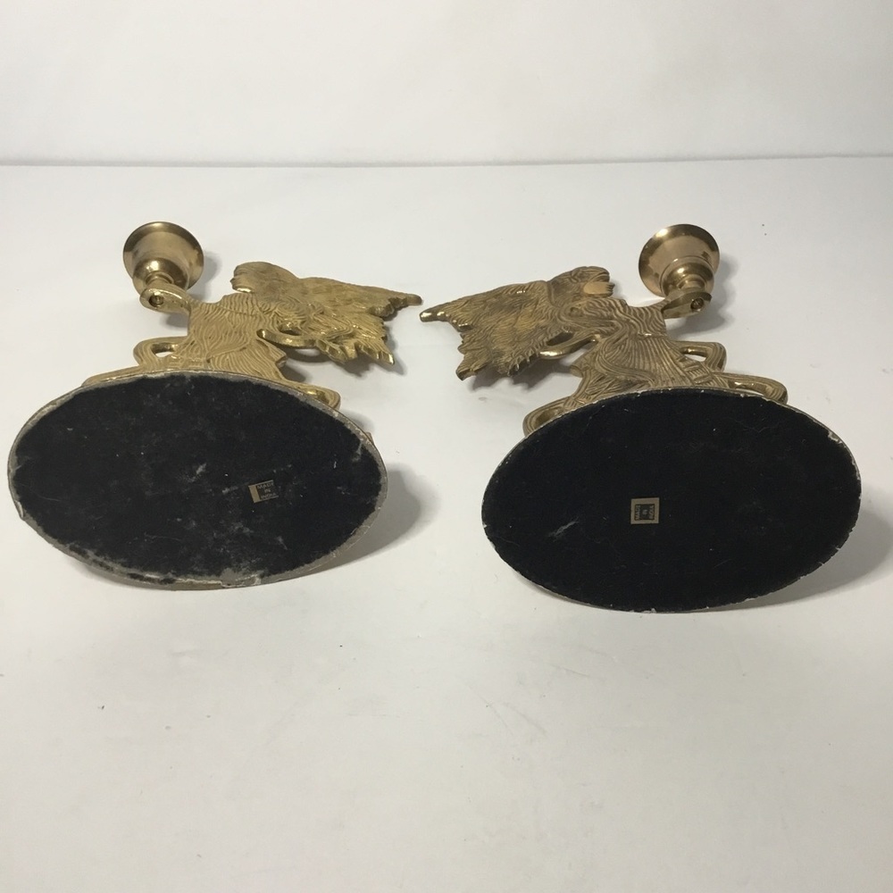 Pair Of Vintage Long-Haired Maiden Brass Taper Candleholders Made In India - Picture 9 of 9